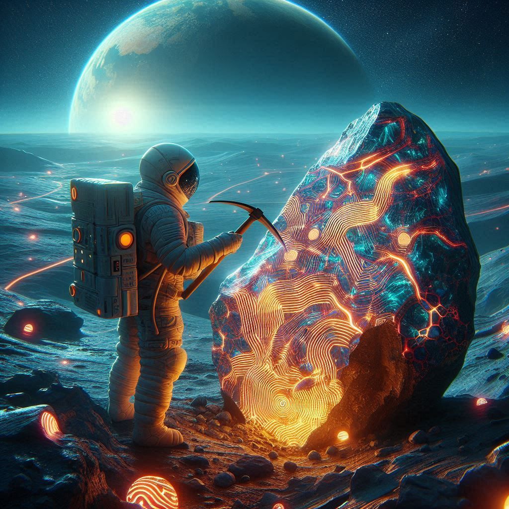 sentient mineral life found on our moon.  ordinary moon rock with smoothed polished flat surface rapidly changing glowing patters appear on ...