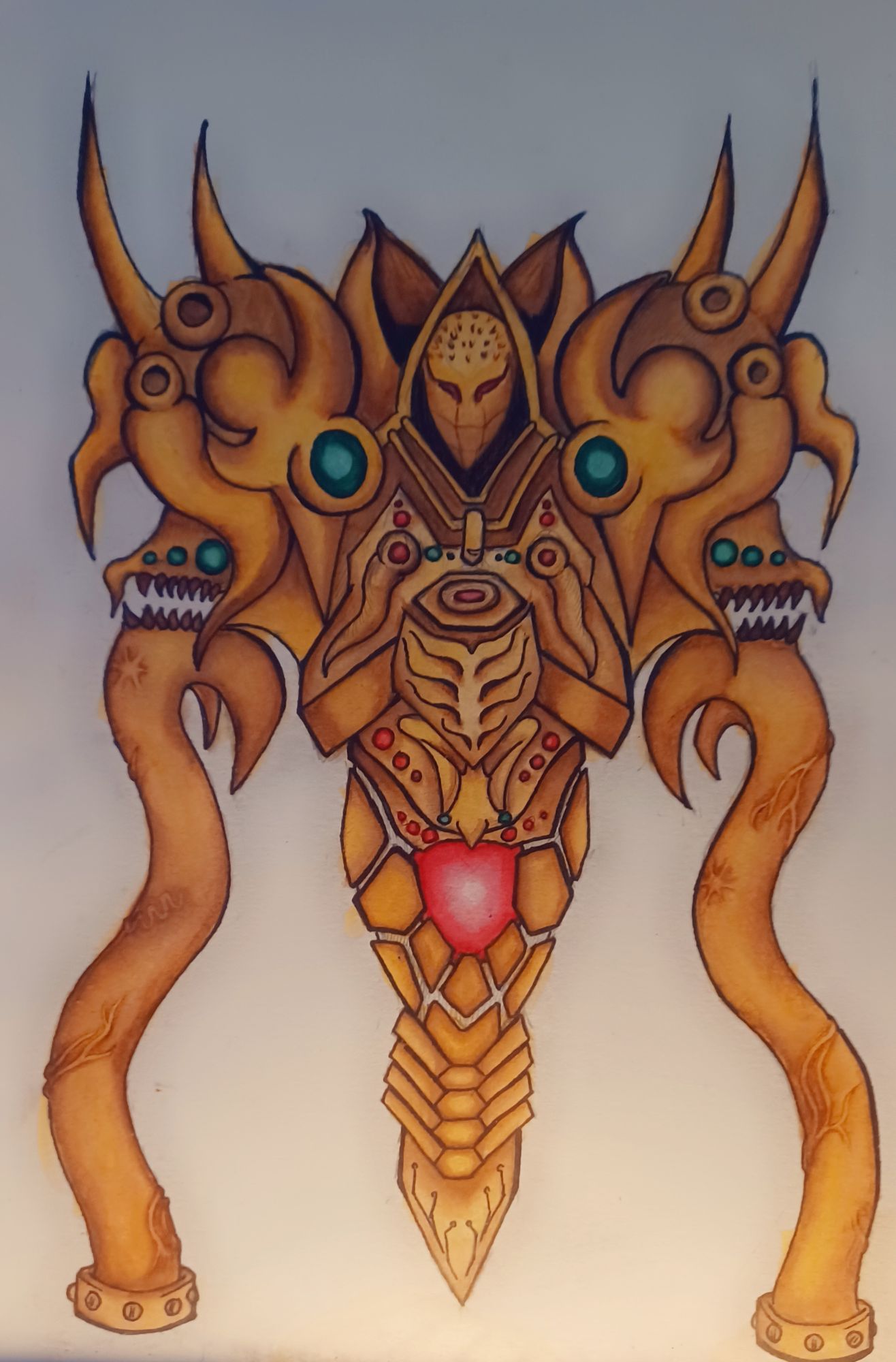 Chrono trigger, Zeal, mammon machine, AI robot engine, Hyperrealistic, electricity arcs, middle, surrounded by gold Roman columns, very deta...