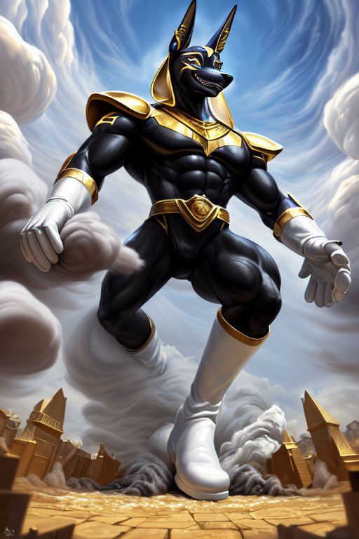 (masterpiece oil painting by James Gurney: 1.5). a (male anthro Anubis jackal: 2) with (Egyptian Pharaoh headwear: 1.95), (long flowing dark...