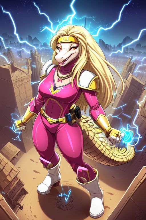 (Mark Brooks and Dan Mumford, comic book art, perfect, smooth: 1.75). a (gigantic Kaiju sized: 1.35) (female anthro crocodile: 1.95) with (l...