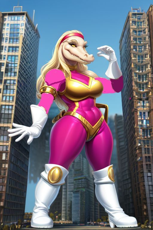 (Mark Brooks and Dan Mumford, comic book art, perfect, smooth: 1.75). a (gigantic Kaiju sized: 1.35) (female anthro blonde-colored crocodile...