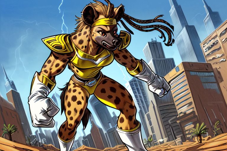 (Mark Brooks and Dan Mumford, comic book art, perfect, smooth: 1.75). a (gigantic Kaiju sized: 1.35) (female anthro hyena: 1.85) with (large...