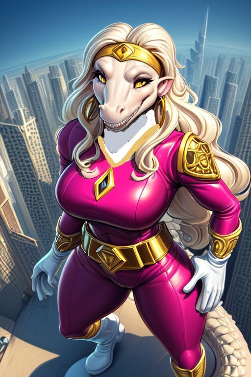 (Mark Brooks and Dan Mumford, comic book art, perfect, smooth: 1.75). a (gigantic Kaiju sized: 1.35) (female anthro blonde-colored crocodile...