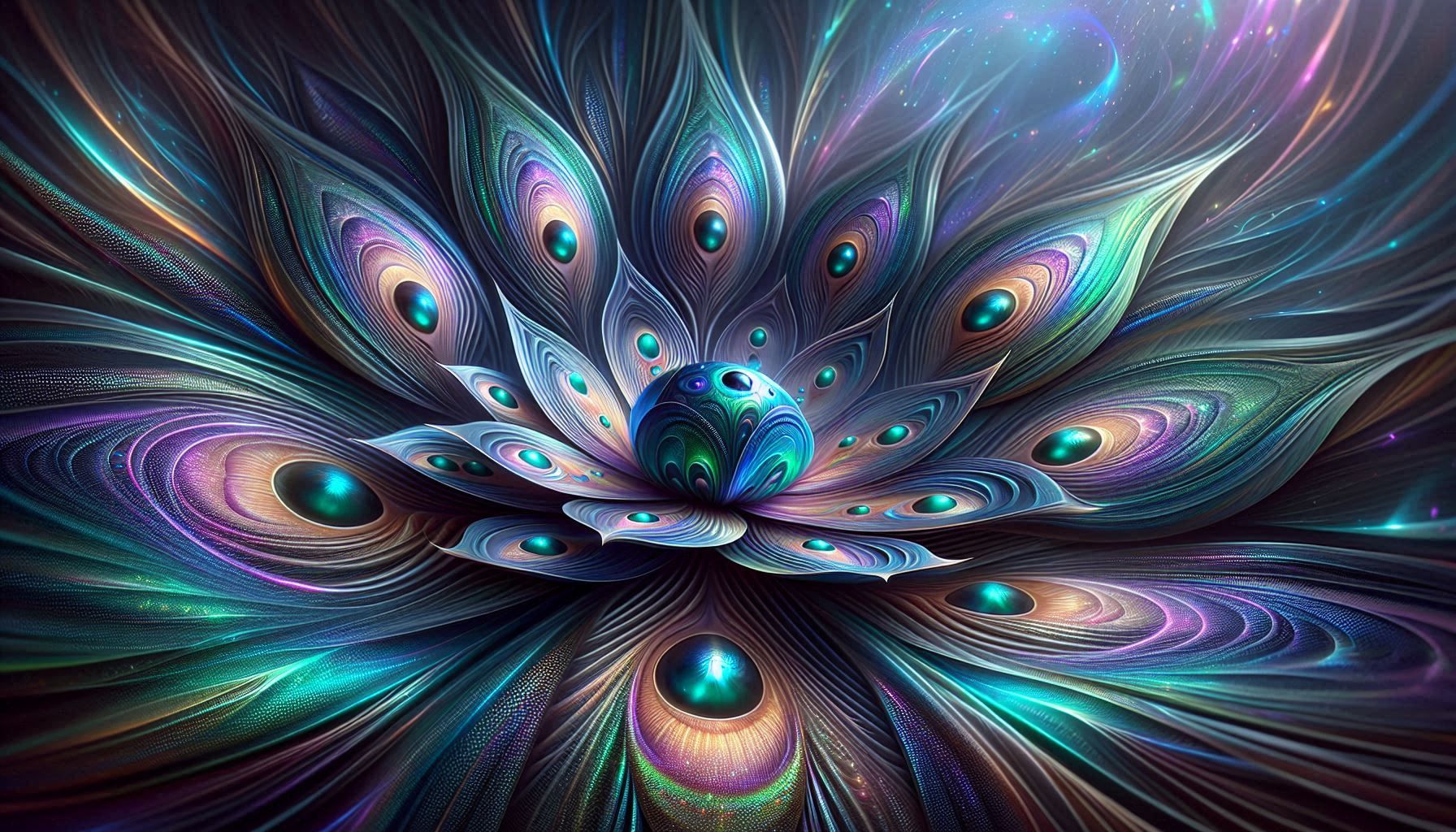 Mirage Peacock Blossom (Flora pavonis mirabilis) (Imaginary Flower)
"A single Mirage Peacock Blossom in extreme close-up. The petals have a ...