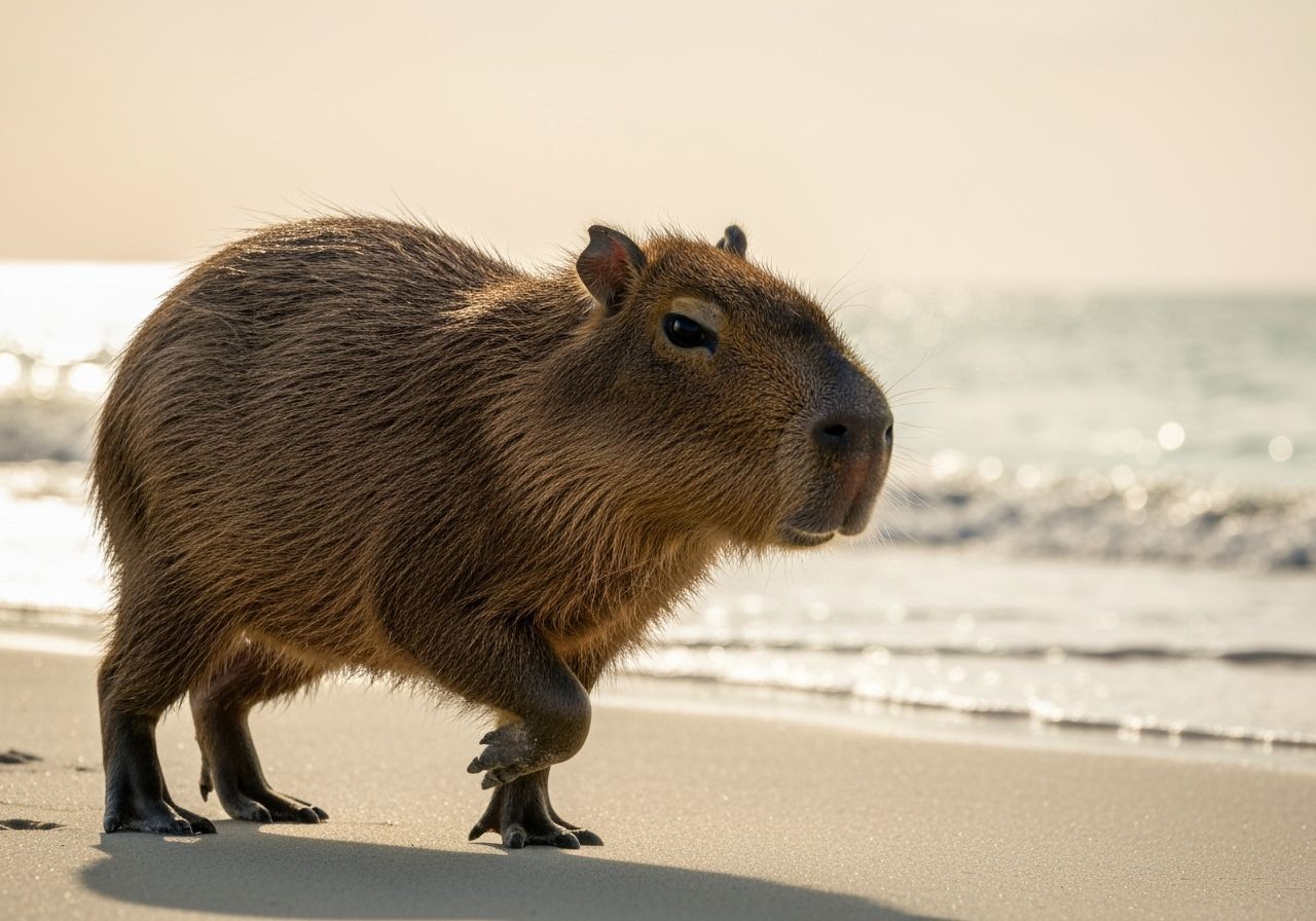 this capybara walks on the beach and explains something very seriously