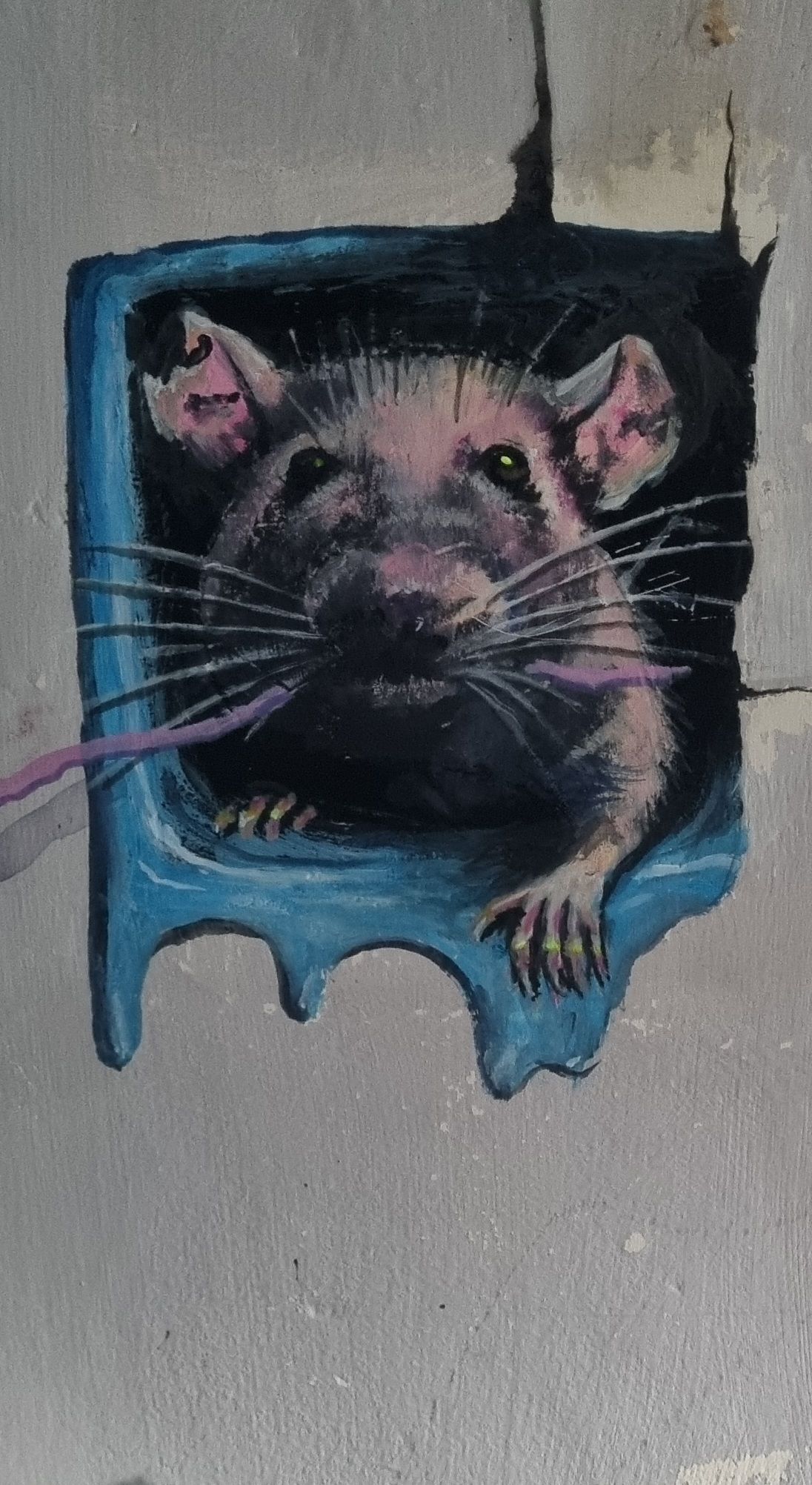 Animate rat to move back into hole and out again pulling pink wool, make rat's eyes glow red intermittently