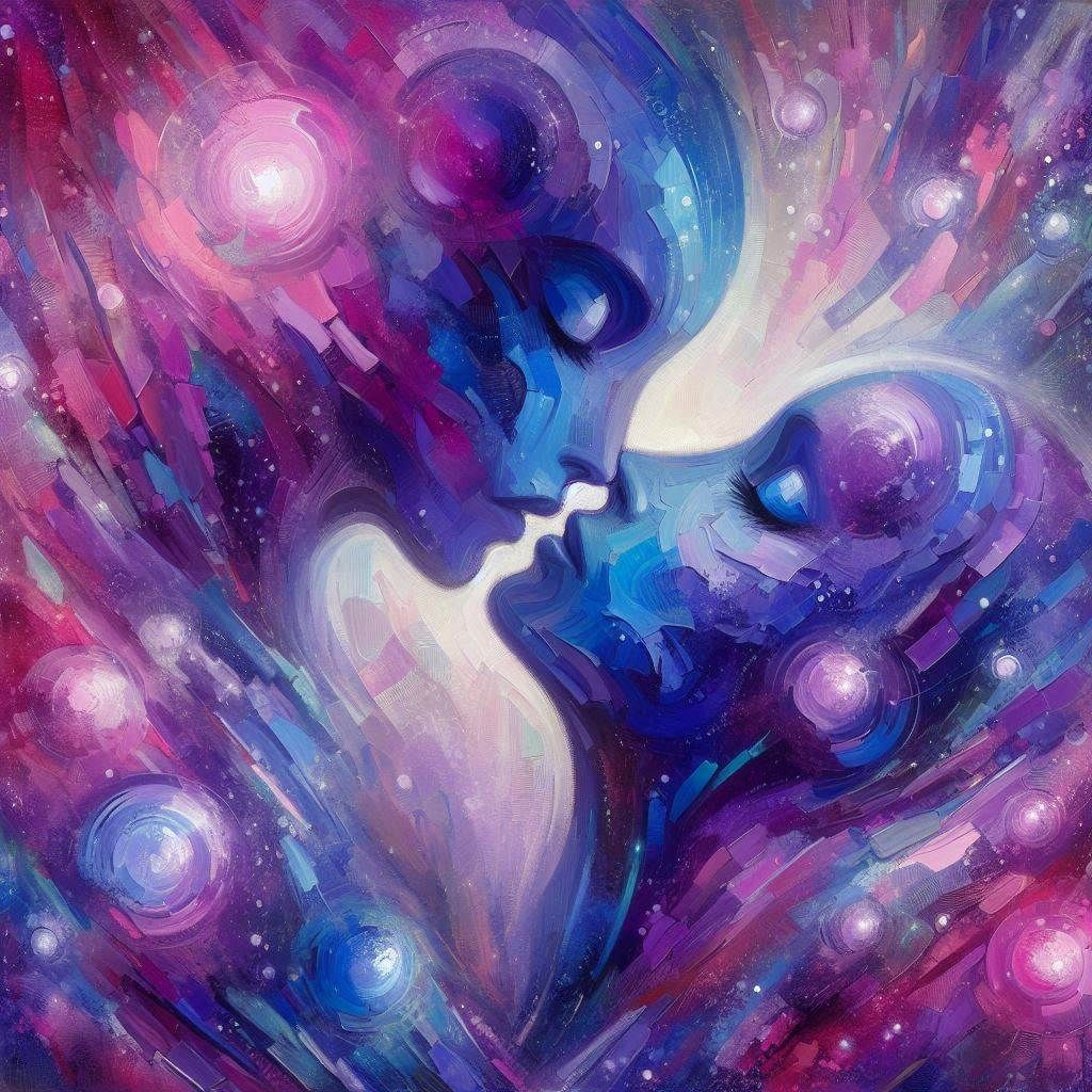 Alien Kiss, vivid oil painting, flowers