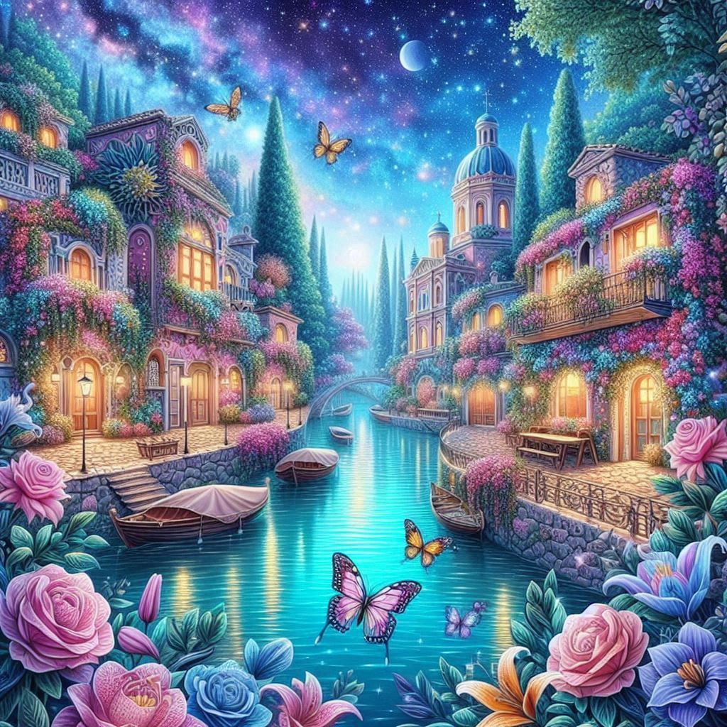 walking through the streets of a busy colorful italian village w/cobblestone streets at night