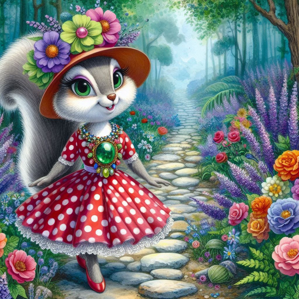<lora:Misty flux:1.0> <lora:Springtime Flux:1.0> <lora:Exquisite Flux:1.0> <lora:Ink Poet:1.0> Lovely squirrel walking an enchanted stone pa...