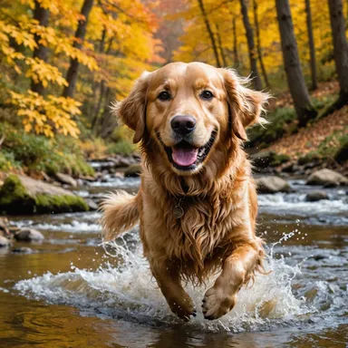 <lora:Colorful Oil Paint:1.0> <lora:Canine-Feline:1.0> <lora:Autumn vibe:1.0> <lora:Fallways:1.0> Beautiful, happy golden retriever running ...