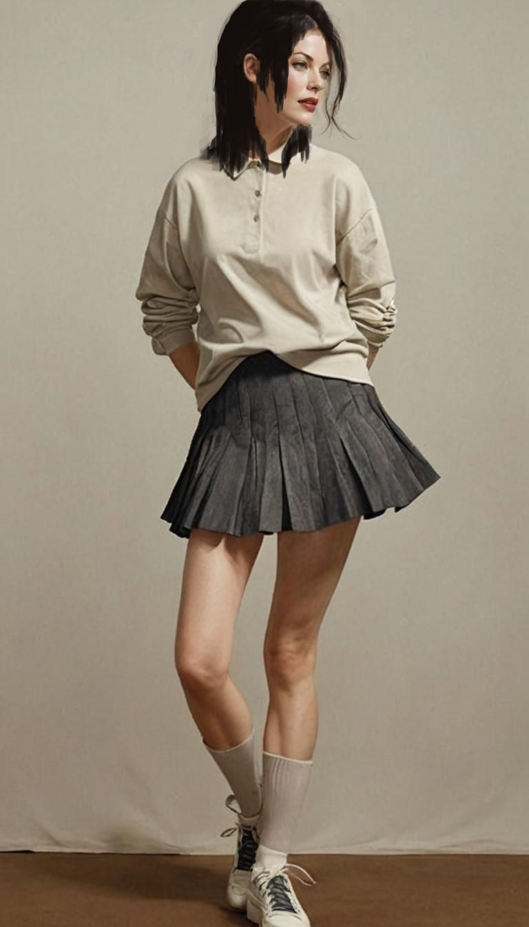 Liv Tyler wearing a pleated skirt 