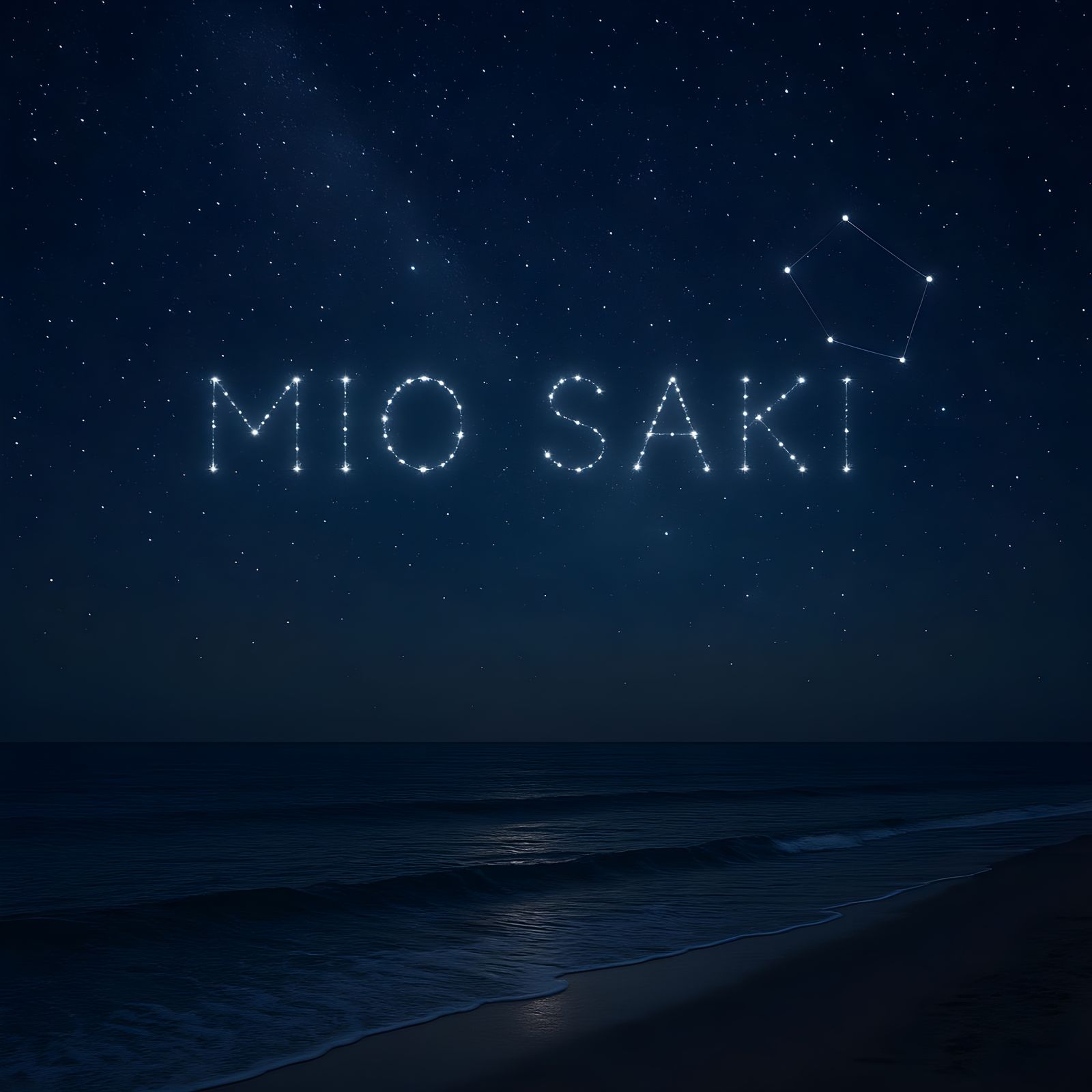 show a back side of a woman looking at the full moon with starry stars, on a beach, beautiful night scenery. 3000x3000 H...