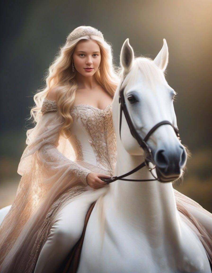 Woman patting horse.  Girls hare waves in the wind. Horse's nostrils flare and he is excited.