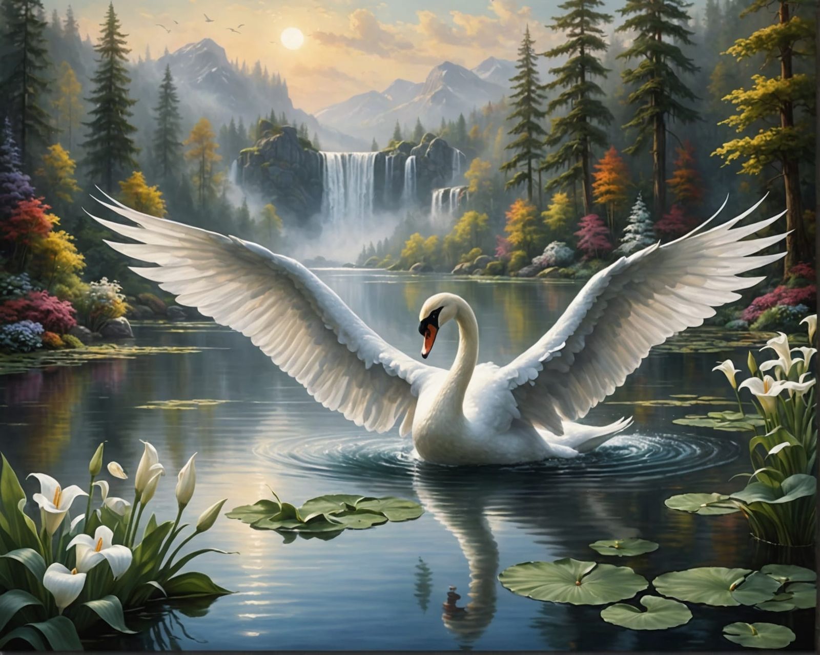 swan flapping its wings.