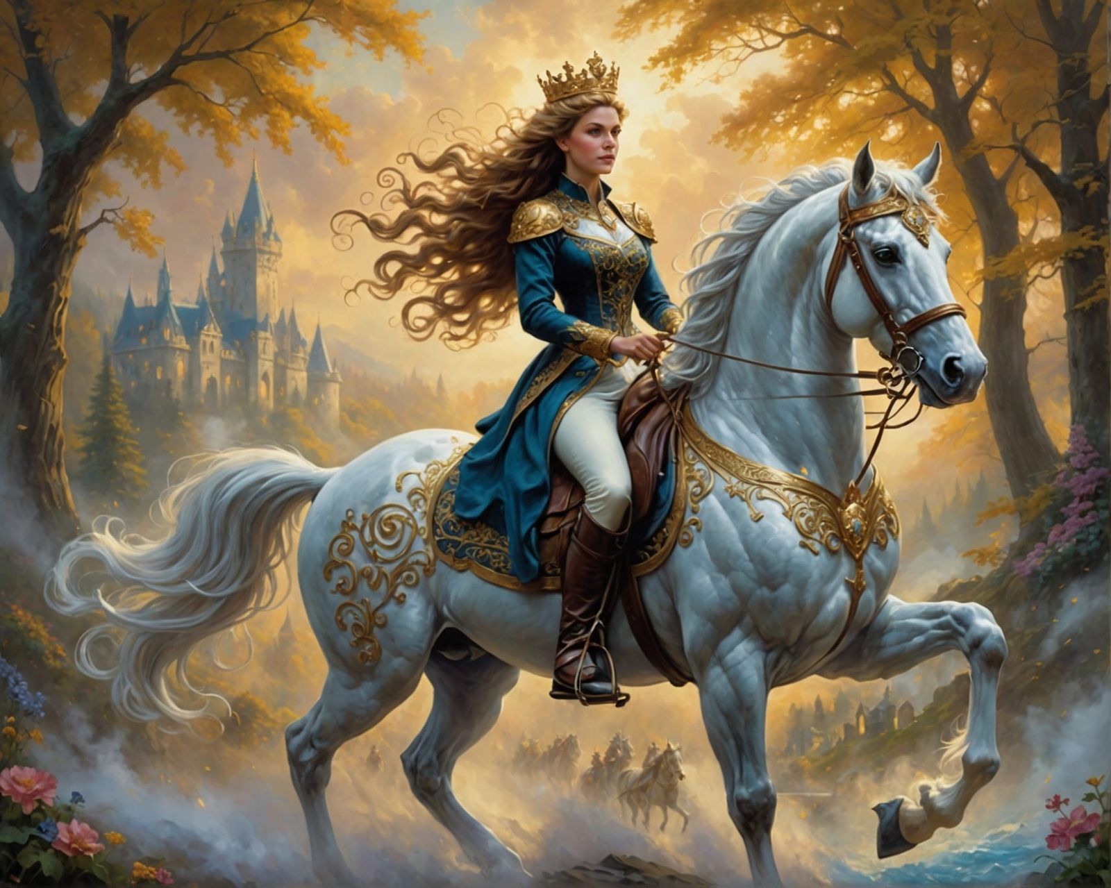 Horse impatiently stamping his feet and prancing around. Turning towards the front.  Qeen happy.