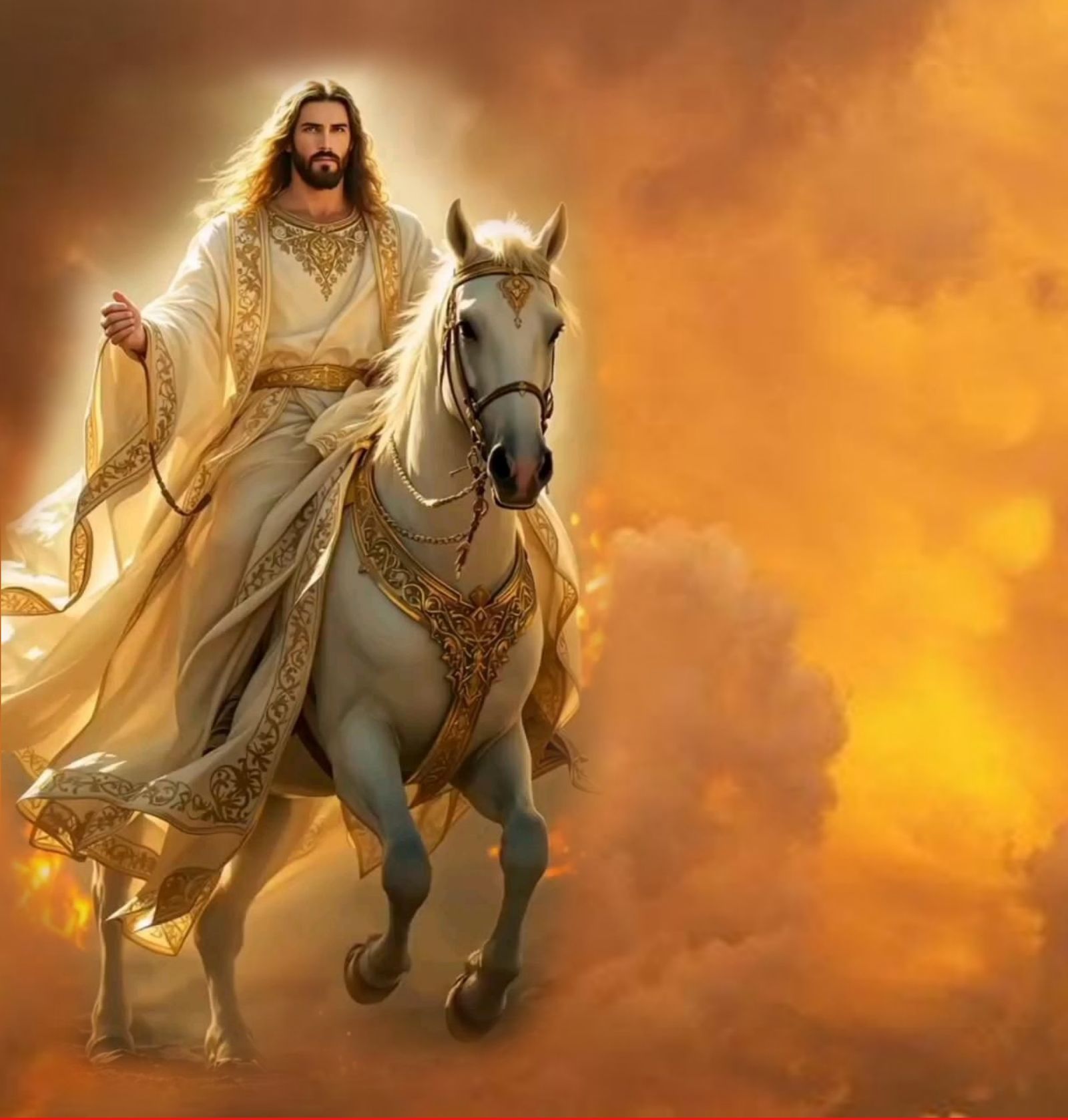 Horse gallopping proudly around on the clouds.