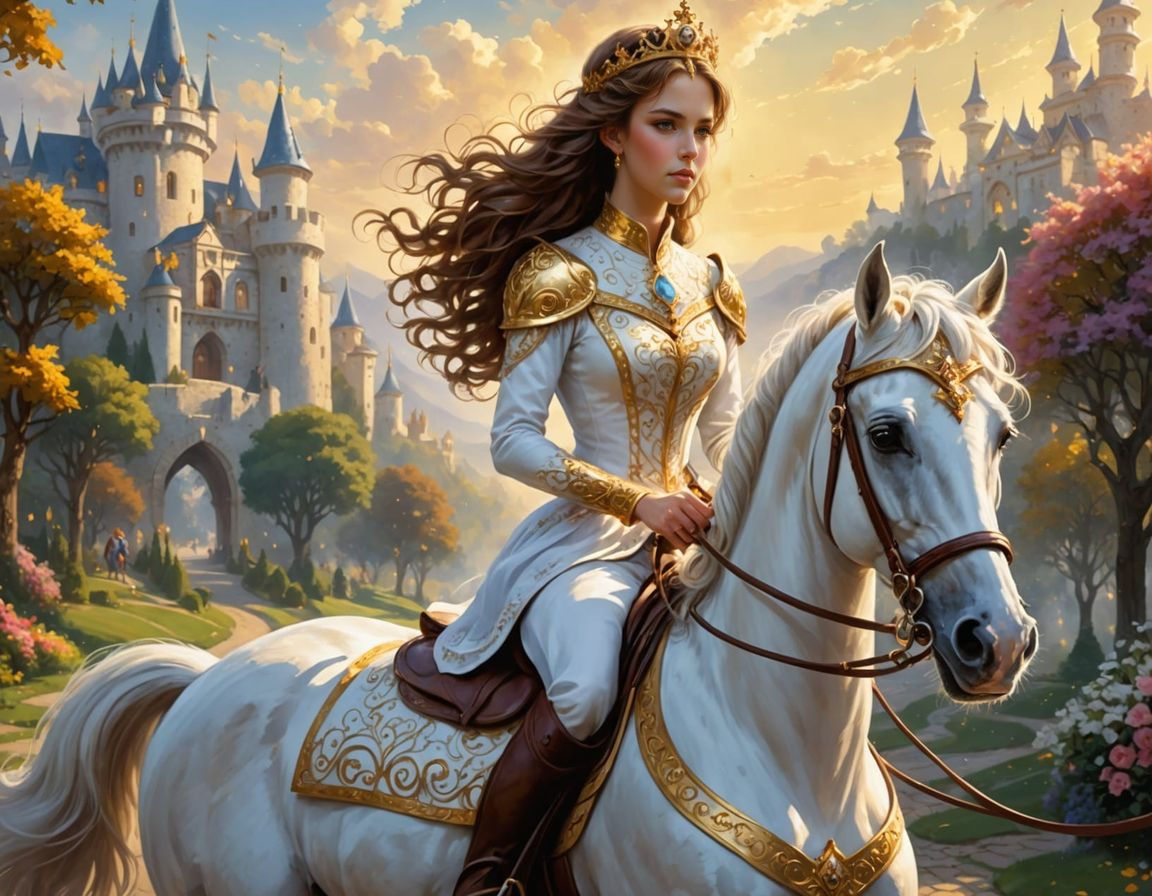 Queen smile slightly.  Horse start walking.  camera follow them.