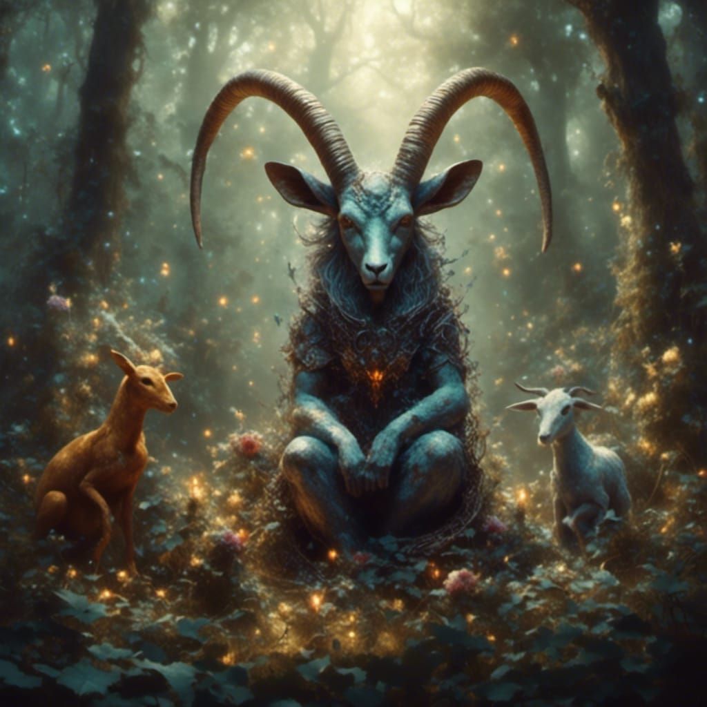 A young baphomet teaching the woodland creatures magic. - AI Generated ...