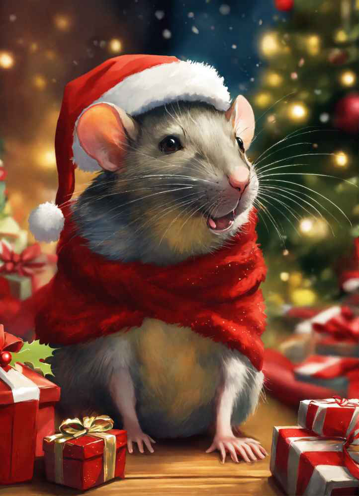 a cute mouse in a Santa hat