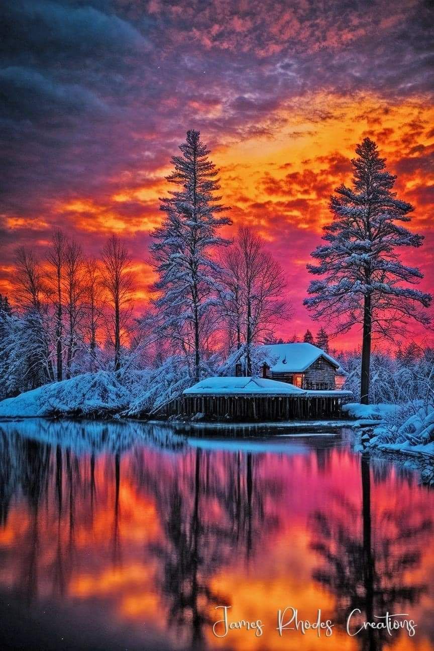 Nature with a cabin in mid winter 