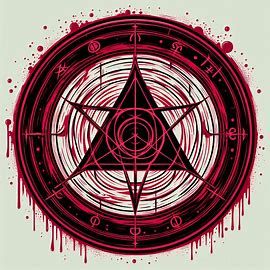 Sigil of Blood, magic circle, blood mist aura, blood magic, ((painted in blood on the floor)) fantasy art style, bold line work, cel shading