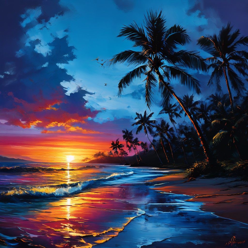 <lora:Exquisite Flux:1.0> Hawaii beach at sunset