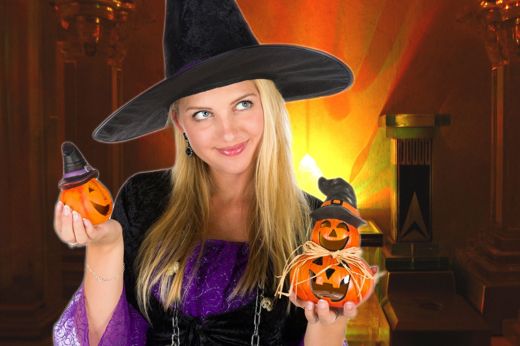 Beautiful Witch with Caldron in Background 64 megapixels DSLR sharp focus