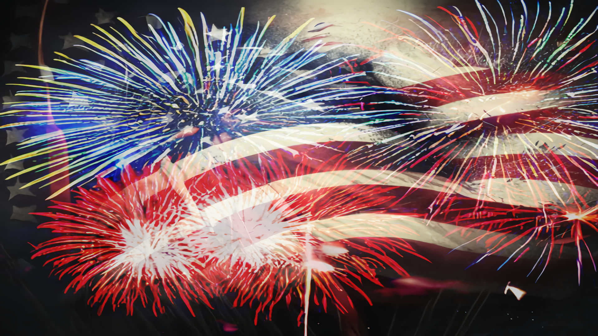 Fireworks with a US Flag Background