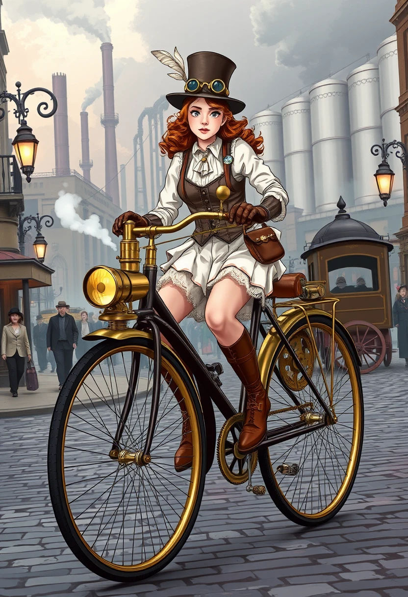 Lady and her steampunk bicycle ...