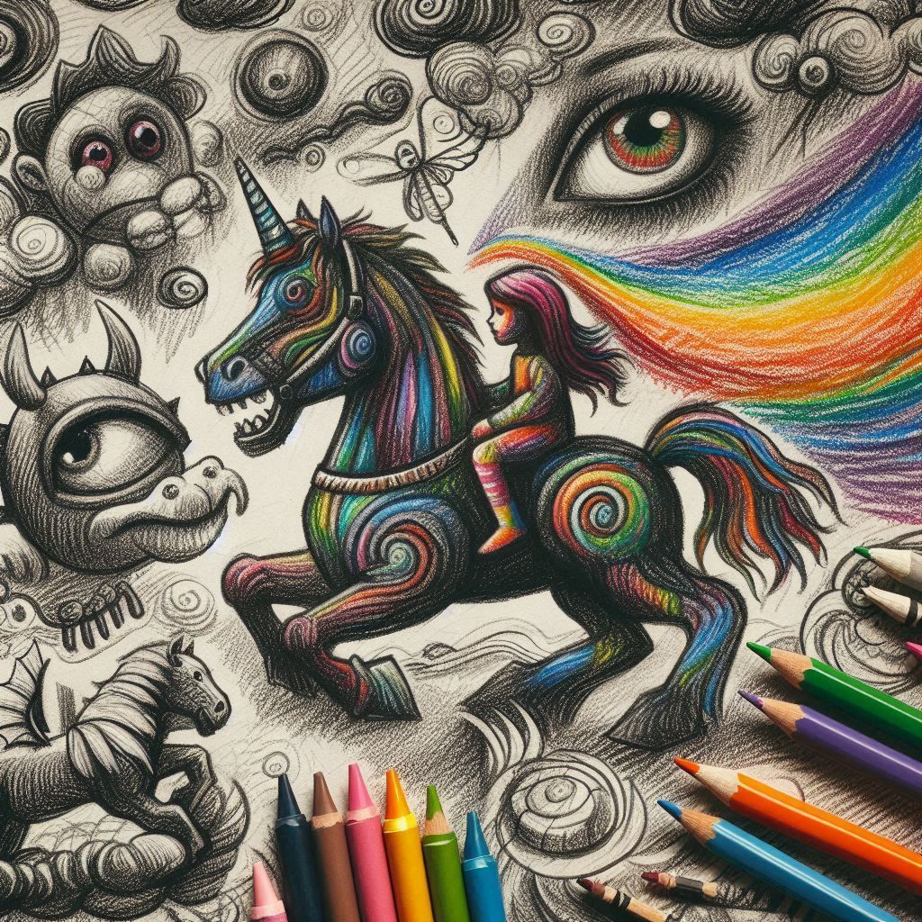 Fantasy rider on a black unicorn