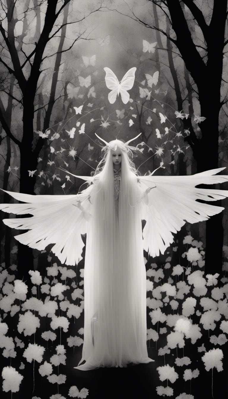 Butterfly Angel fairy   in a Million butterfly dreamscape,  making wishes , Salvador Dali collaboration Paul Klee , Picasso's integrated flo...