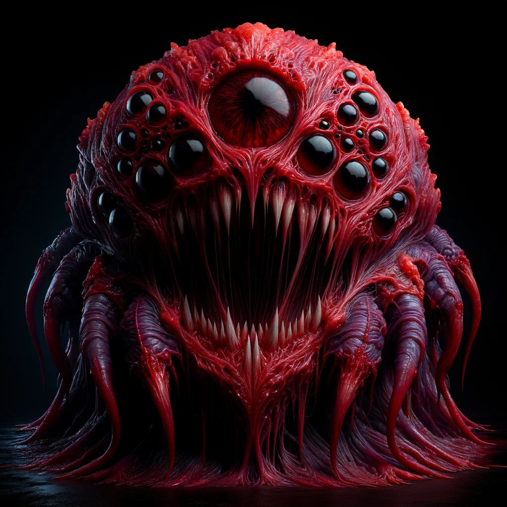 A mass of eyeballs slithering across the floor, the eye blob has numerous tentacles that writhe around as it moves.