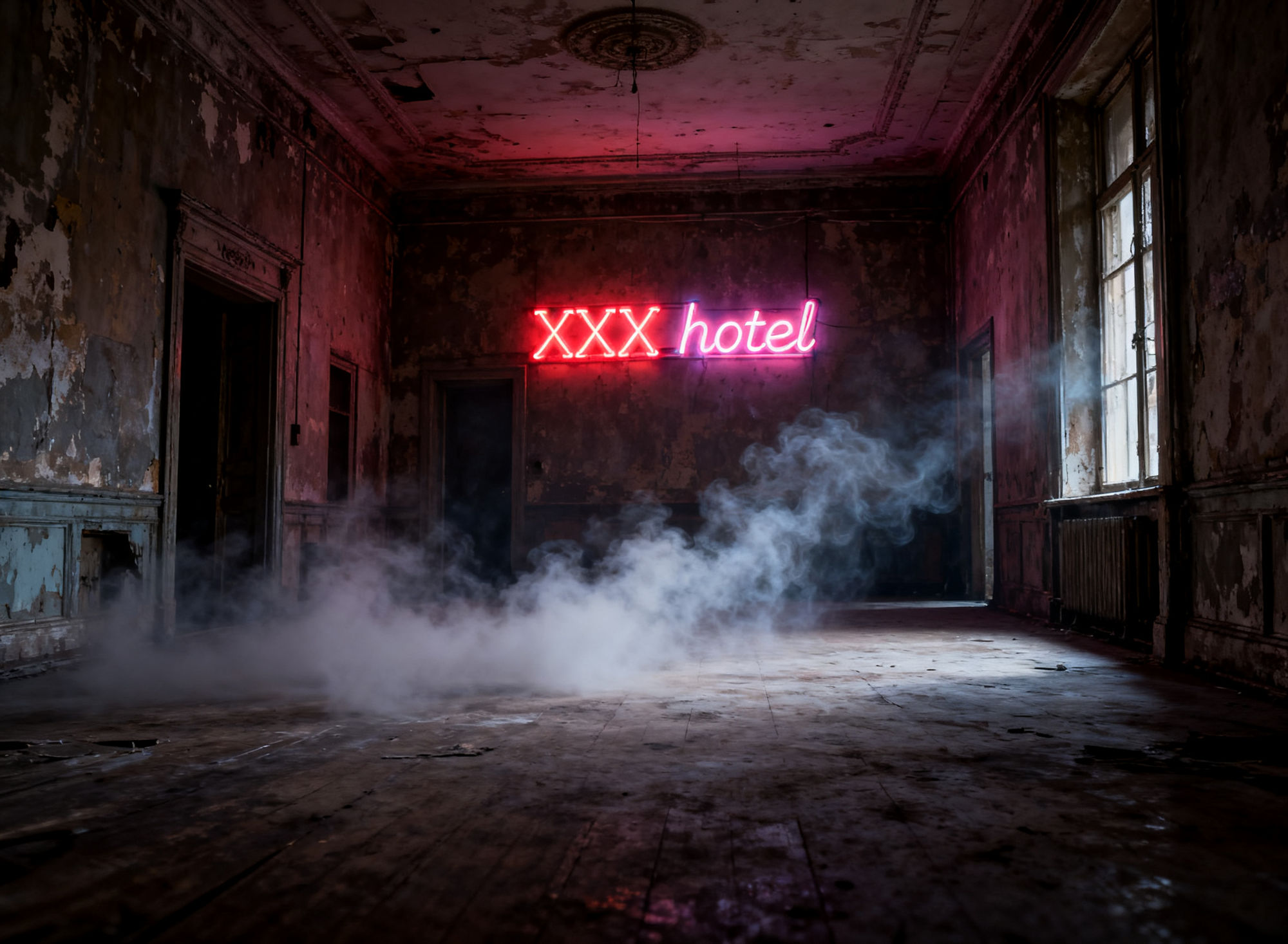 David Lynch style, abandoned roadside motel. masterpiece, best quality, a surreal and atmospheric scene blending David Lynch's eerie aesthet...