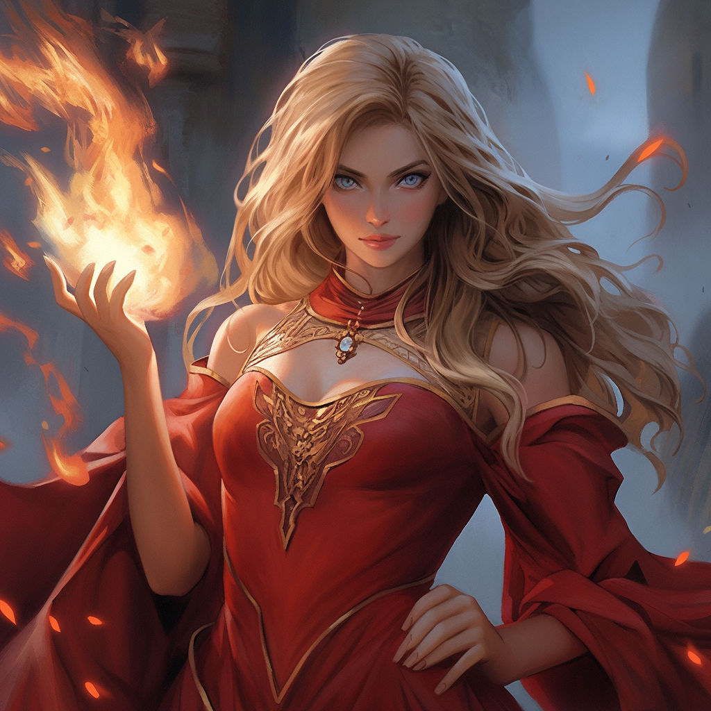 fantasy setting, art style of Larry Elmore, the style of dungeons and dragons, hyper-realistic, human, female, full body, smooth skin, red l...