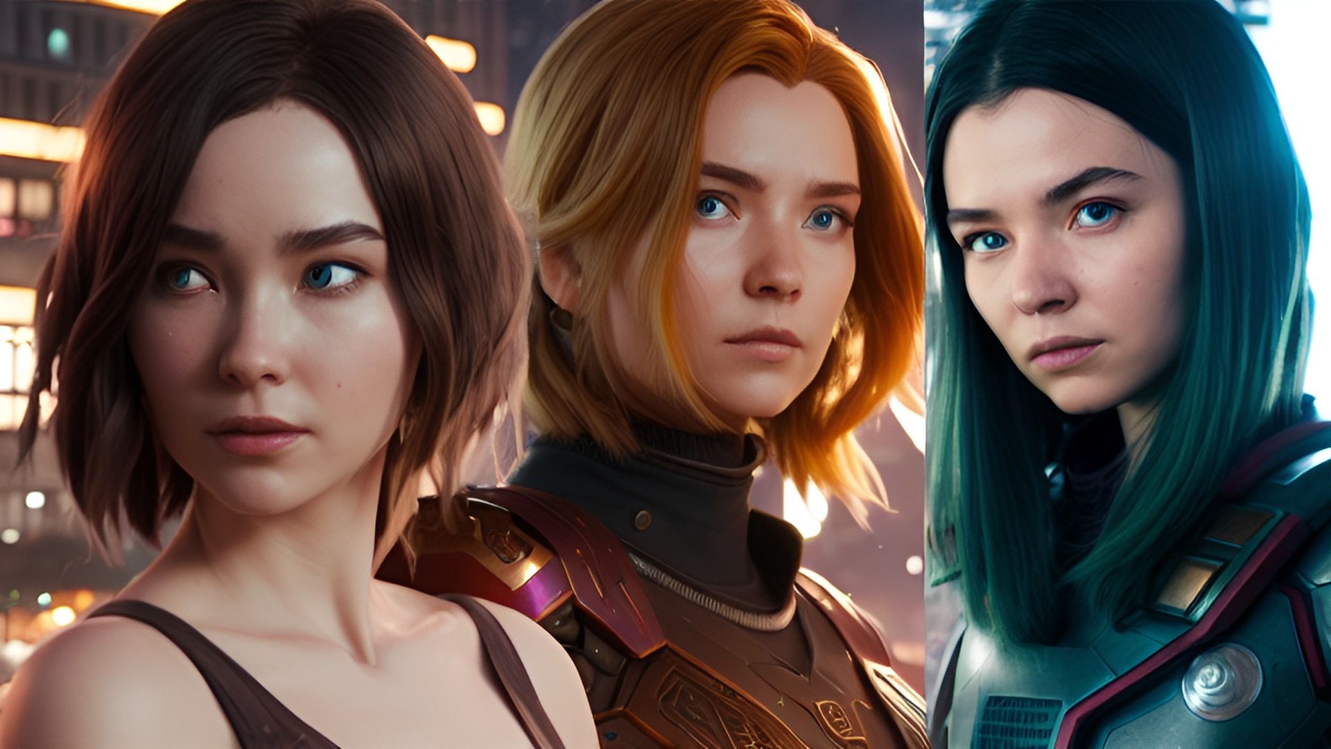 Hyperrealistic portrait of a beautiful woman wearing intricately detailed colorful clothing and futuristic jewellery.