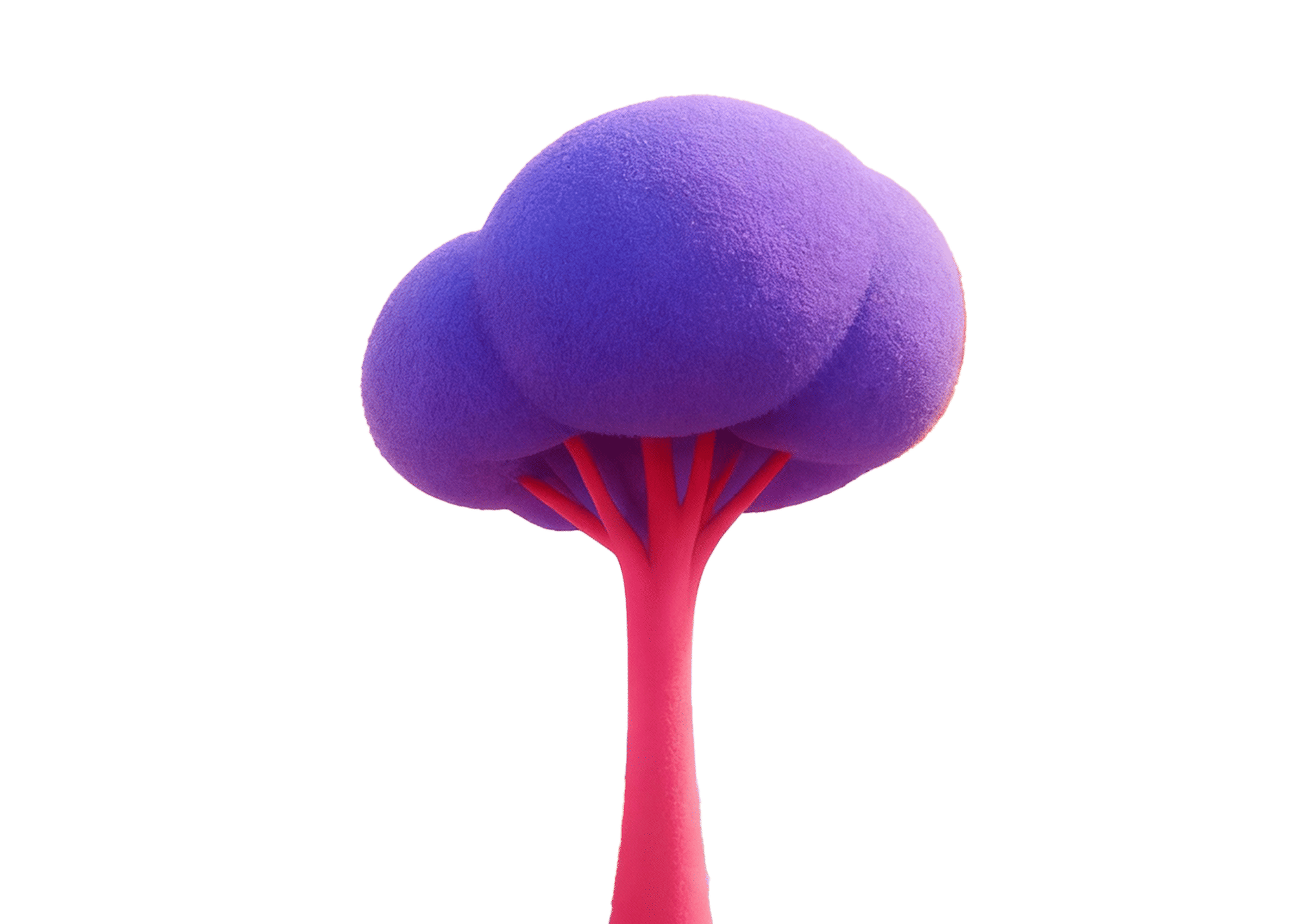 surreal soft orange 3D gradient tree that Is  made of light cotton  balls on solid white