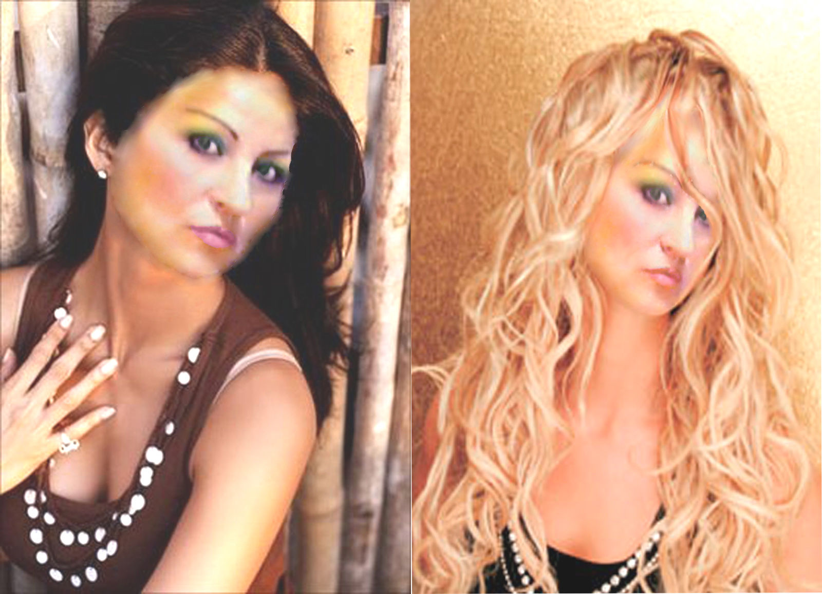 Mirrored smiling silver white princesses  covered with blue flowers crowns