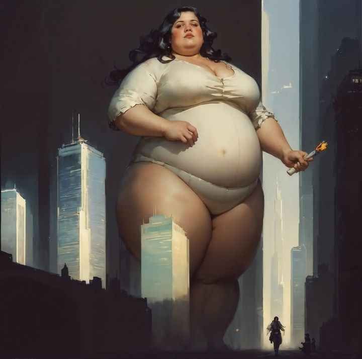 6k ultra hd, hyper realistic, a gigantic cute SSBBW woman with kraken arms in NYC by afternoon