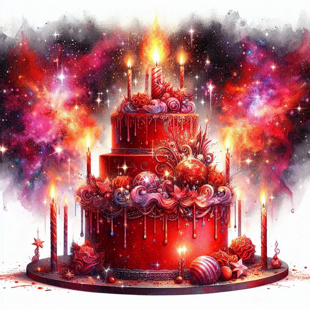 magical red big birthday cake 