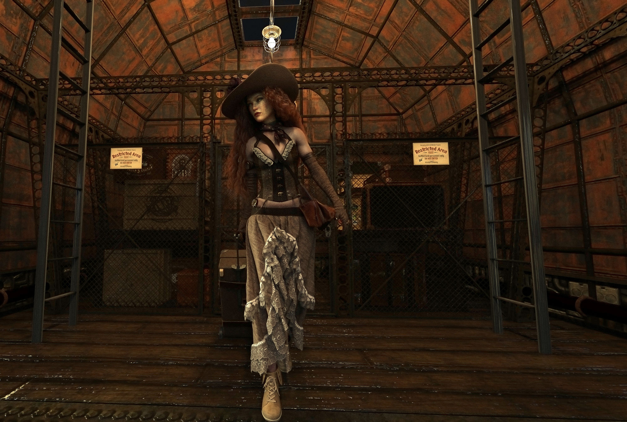 Goth woman  sitting in the passenger cabin of a classic zeppelin