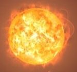 A 3d tattoo on the back of the body with a realistic Sun with a letter D at center
