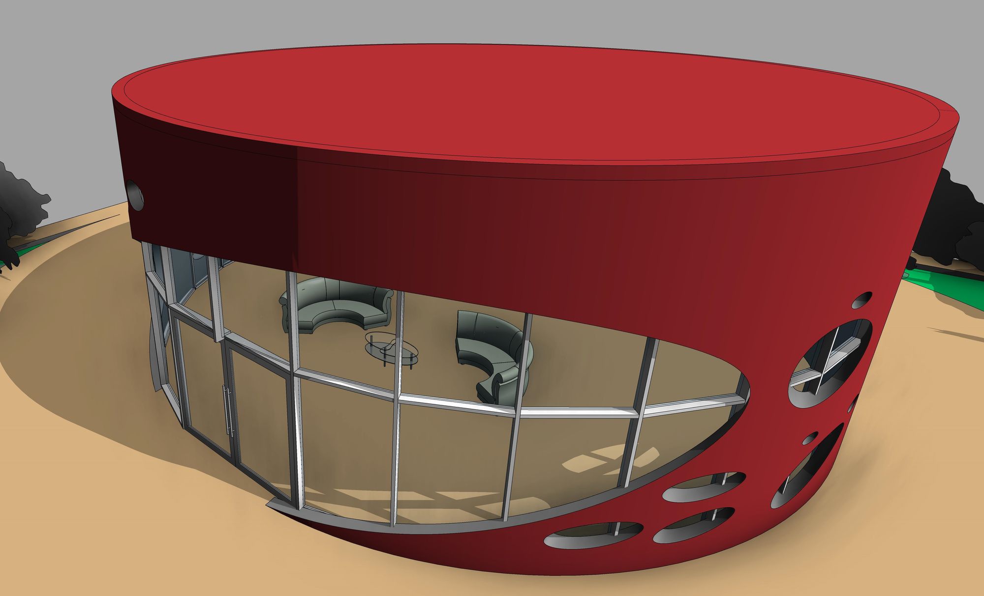 modern villa with glass, tropical landscape ,golden hour