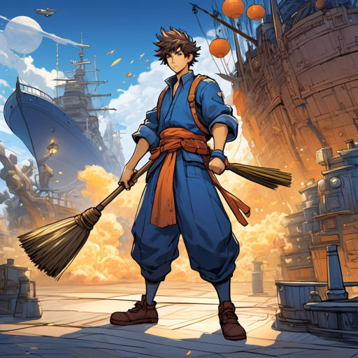 1 Man, young, Janitor, On ship, highly detailed, Dungeons and Dragons, close up, face, portrait, Broom in hand, cleaner