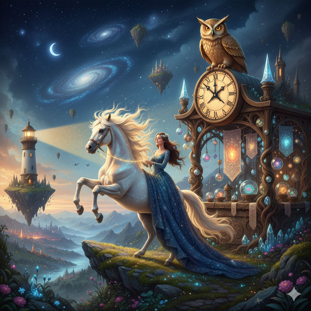 Unmanifested Visual Dreams  Stallion  princess 
Yellow Owl Rhino clock lighthouse