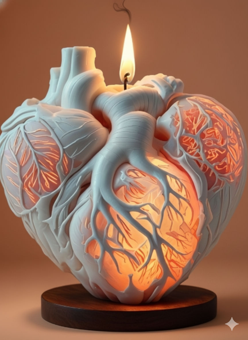 Prompt: A highly detailed, realistic anatomical heart sculpture, made of white, smooth material, with intricate veins and arteries carved in...