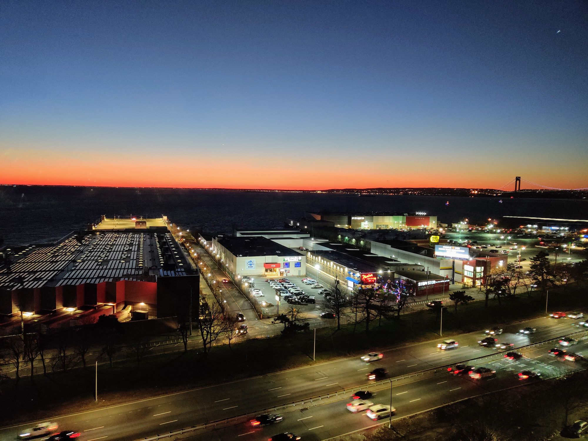 Highway at night bokeh background aerial shot, vivid colors