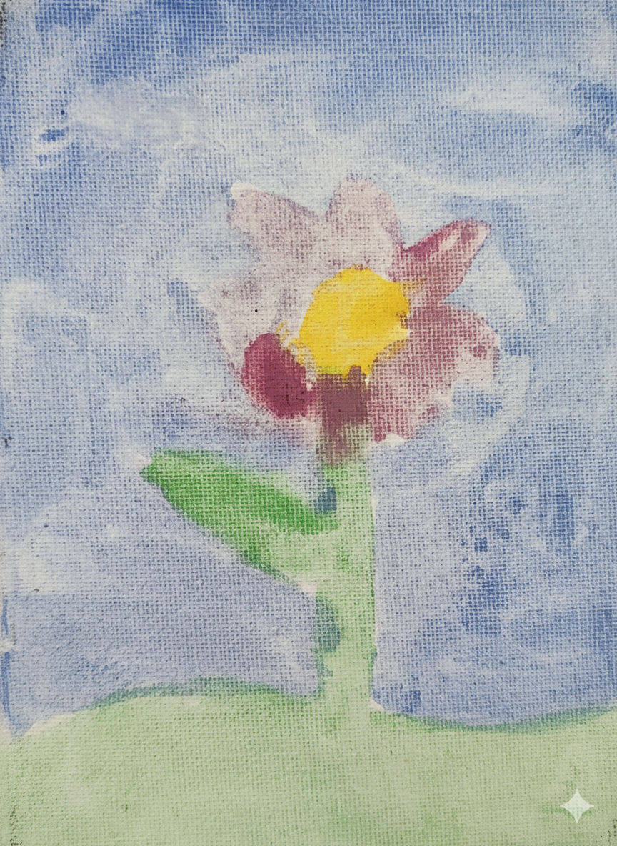 An 8K HD delicate watercolor portrait in a 3:4 tall format, depicting a single flower with soft pink and deep red petals, a bright yellow ce...