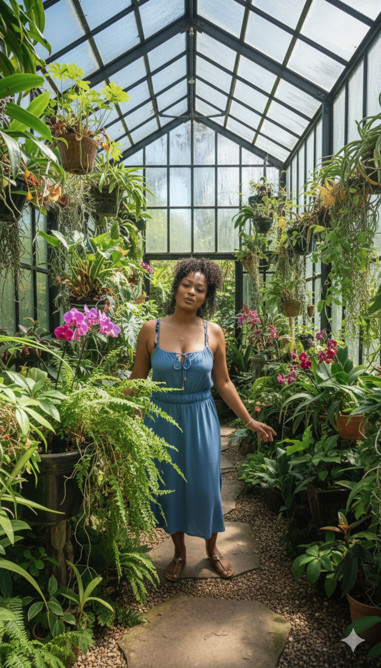 A cinematic and photorealistic full-color portrait of a beautiful woman with voluminous, dark, curly hair. She is looking directly at the vi...