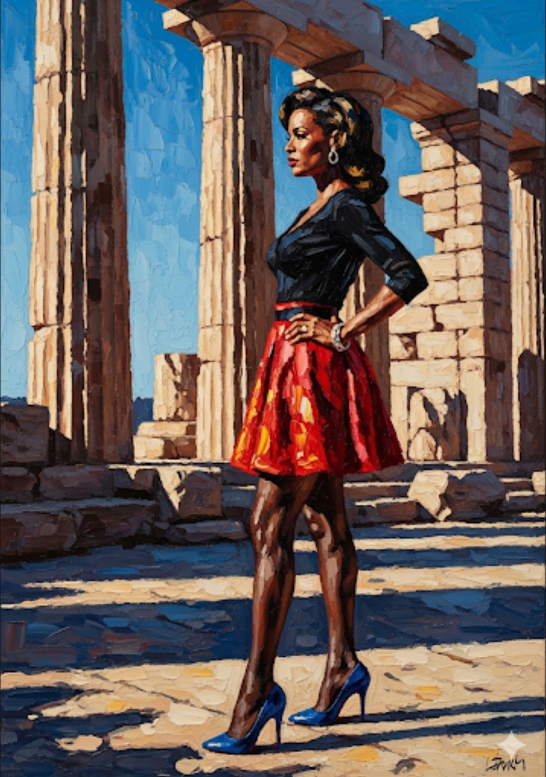 3:4 portrait format, 8K, Abstract rough impasto painted image, oil on canvas with bold brush strokes, beautiful black Robin Givens, wearing ...