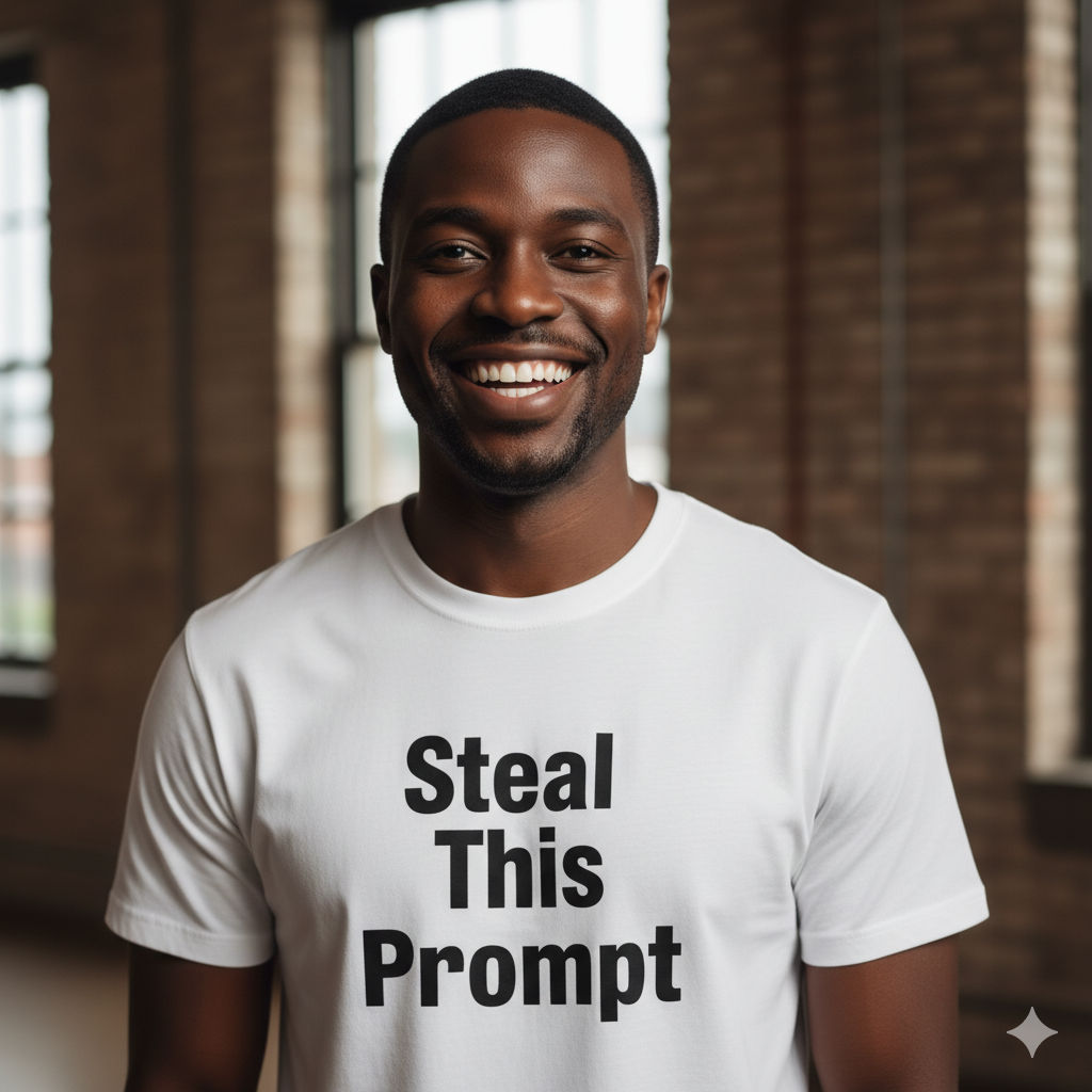 Create image:: Style: Cinematic Photorealism

Format: 3:4 Portrait

Resolution: 8K High Definition

Subject: A black man with a genuine, hap...